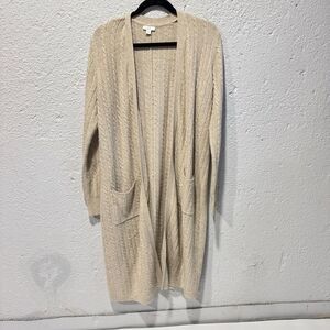 J.Jill Women's Cream Open-Front Cotton Long Line Cardigan Sweater Medium